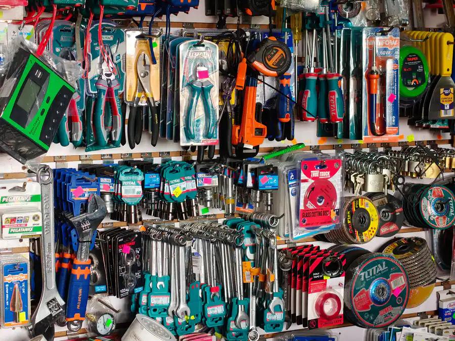 Rows of hand tools on a shop display, the right existing tool for a common job