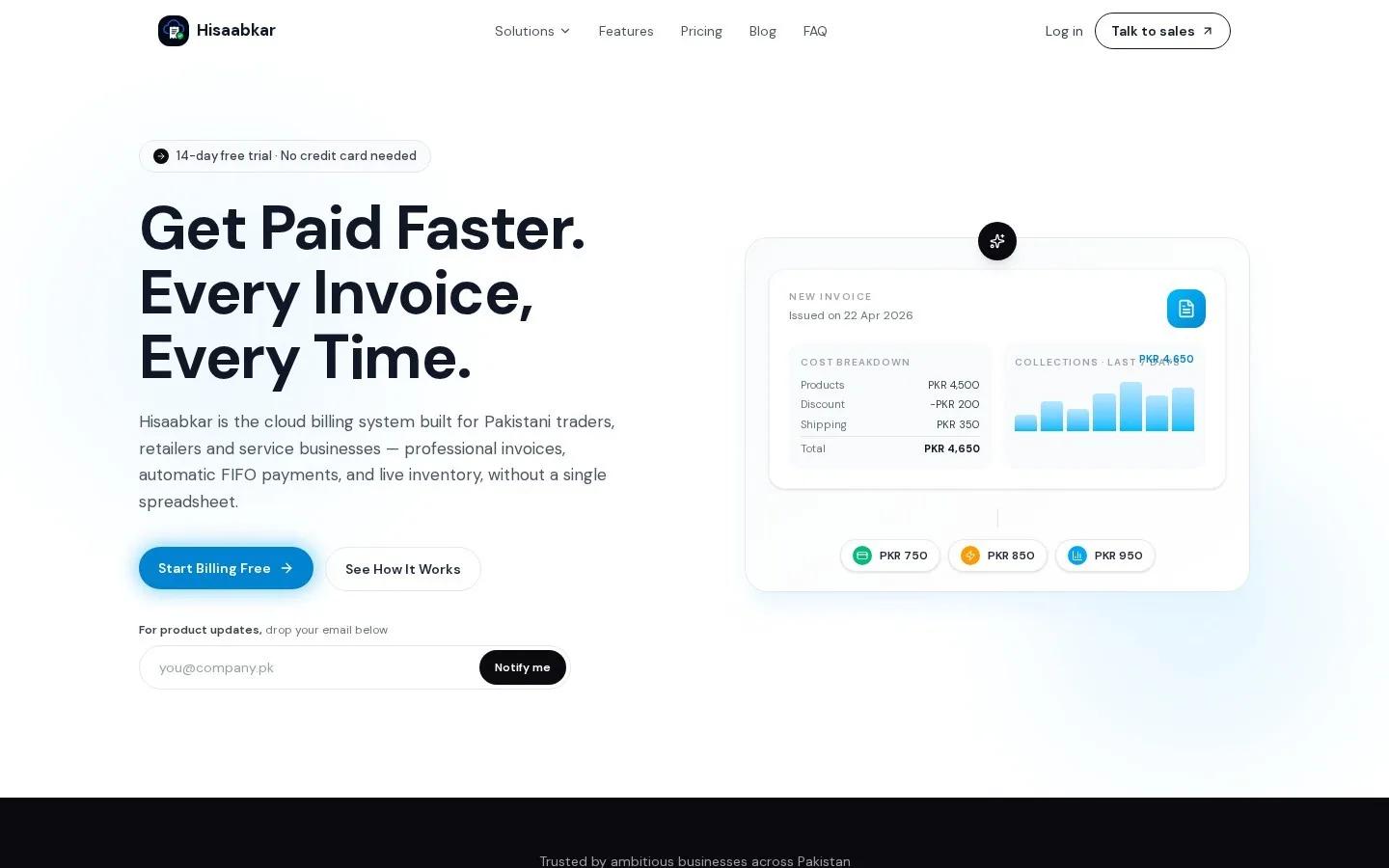 HisaabKar website homepage