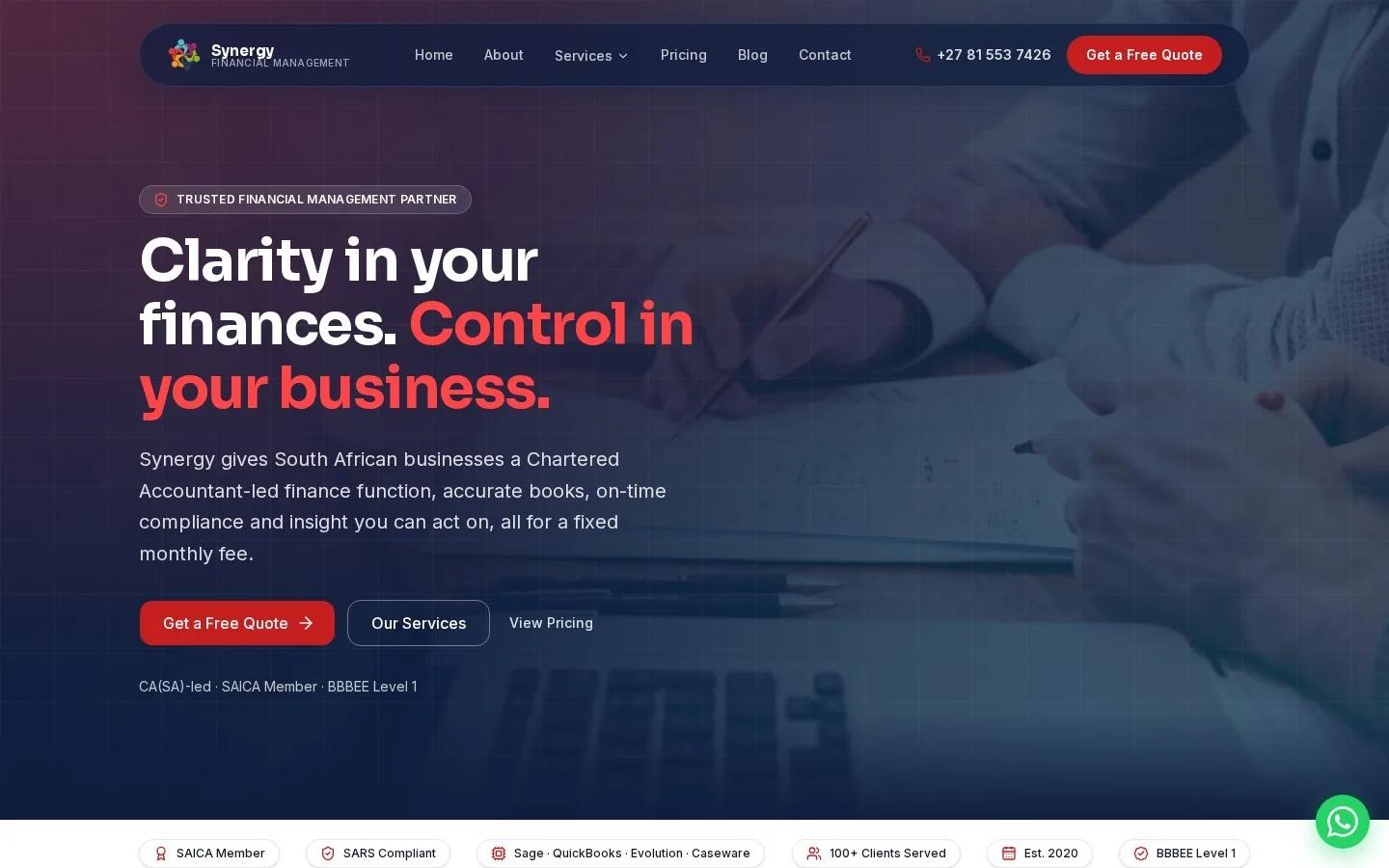 Synergy Financial Management website homepage